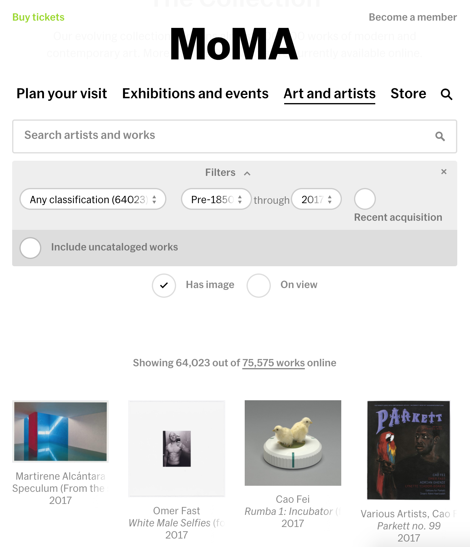 MoMa Original Search interface